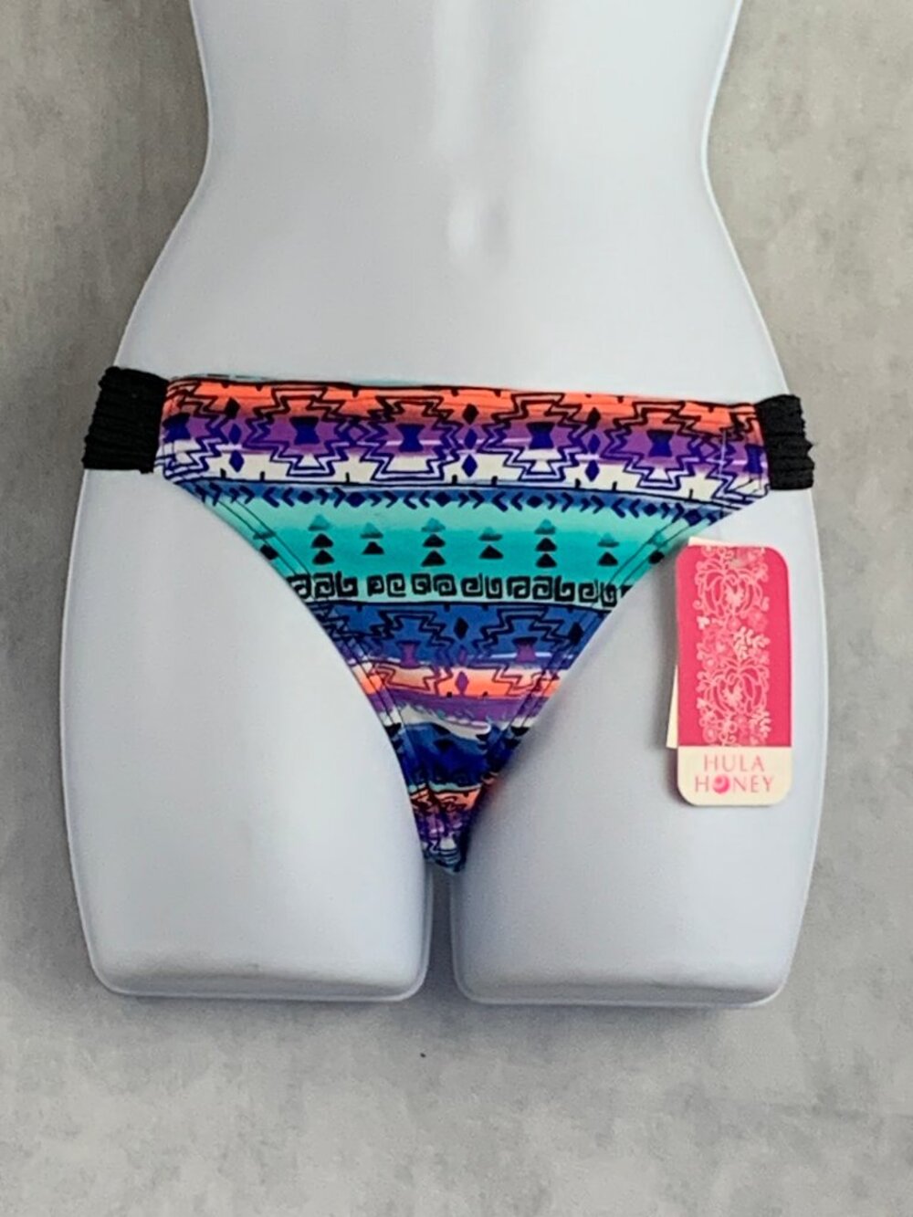 Hula Honey Juniors Crochet Side Tab Hipster Bikini Swim Bottom, Multi, Small
